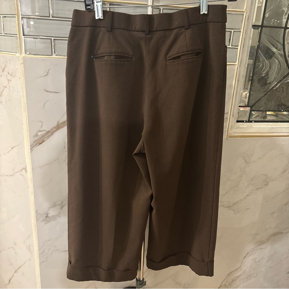 Brown Cropped Cuffed Trousers Size 10 - Picture 2 of 7